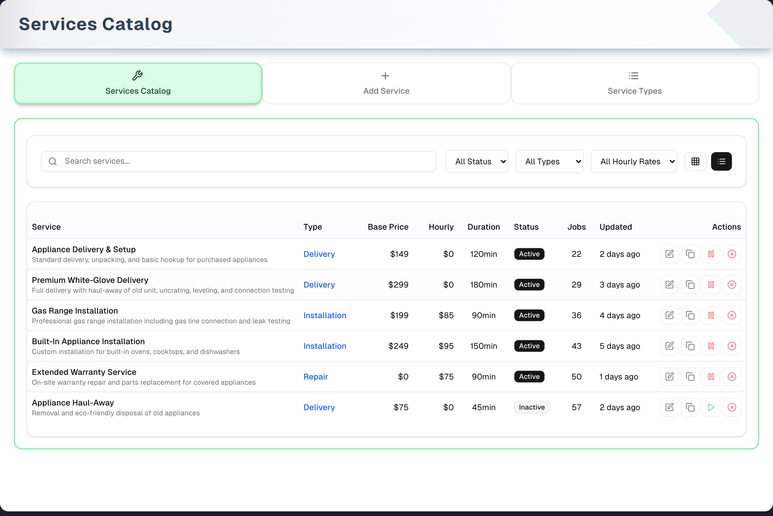 Services Catalog