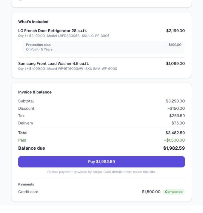 Invoice, balance and the Pay button