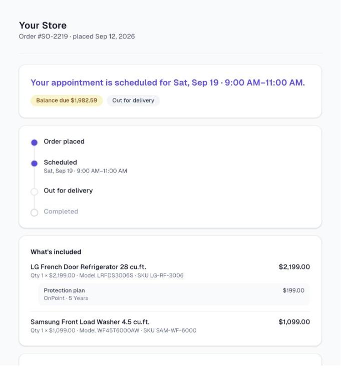 The customer's own order page