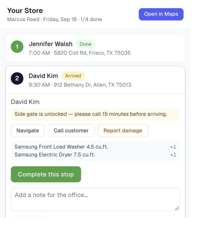 A driver's route on their own phone