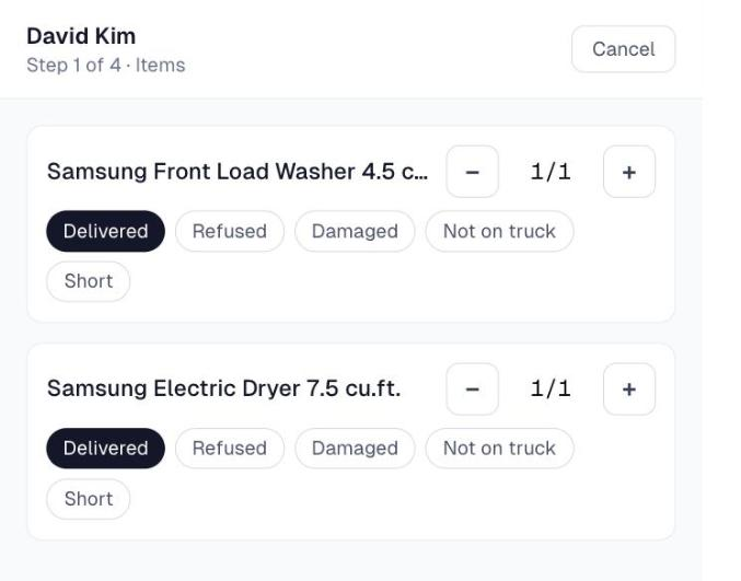 Proof of delivery, step 1: items