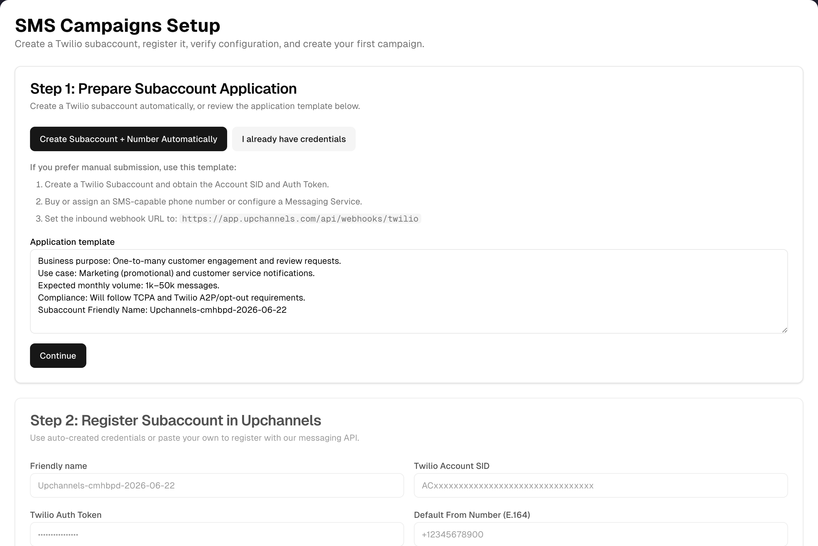 SMS Campaigns Setup