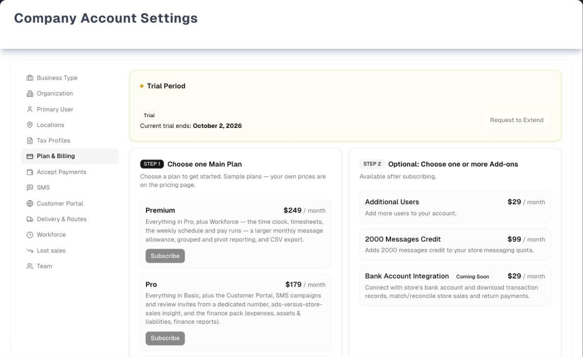 Settings → Plan & Billing